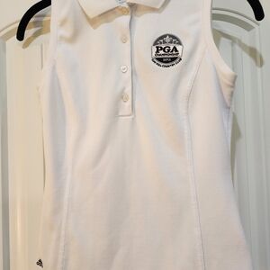 Adidas White Sleeveless Polo Shirt
